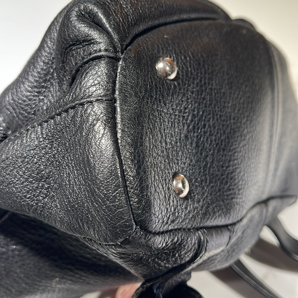 PELLE STUDIO Pebble Leather Backpack Sling Bag, Black, Leopard fabric interior - Picture 11 of 15